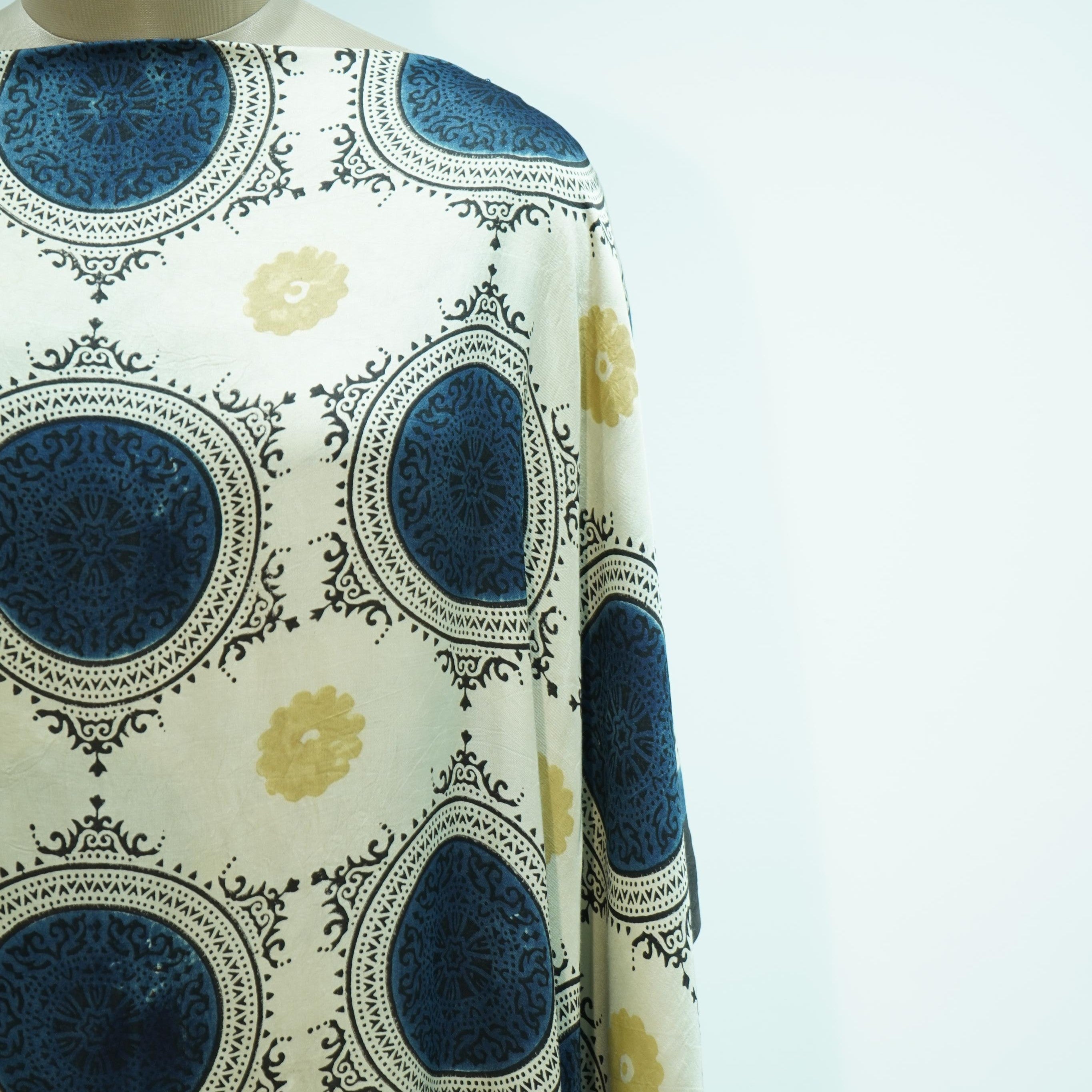 Cream Ajrakh print Modal Silk Kaftan EEG-31617