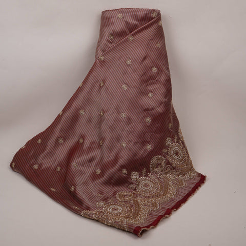 Maroon with Silver Zari Stripes Border Cutdana embroidery Jacquard Fabric TF-32242