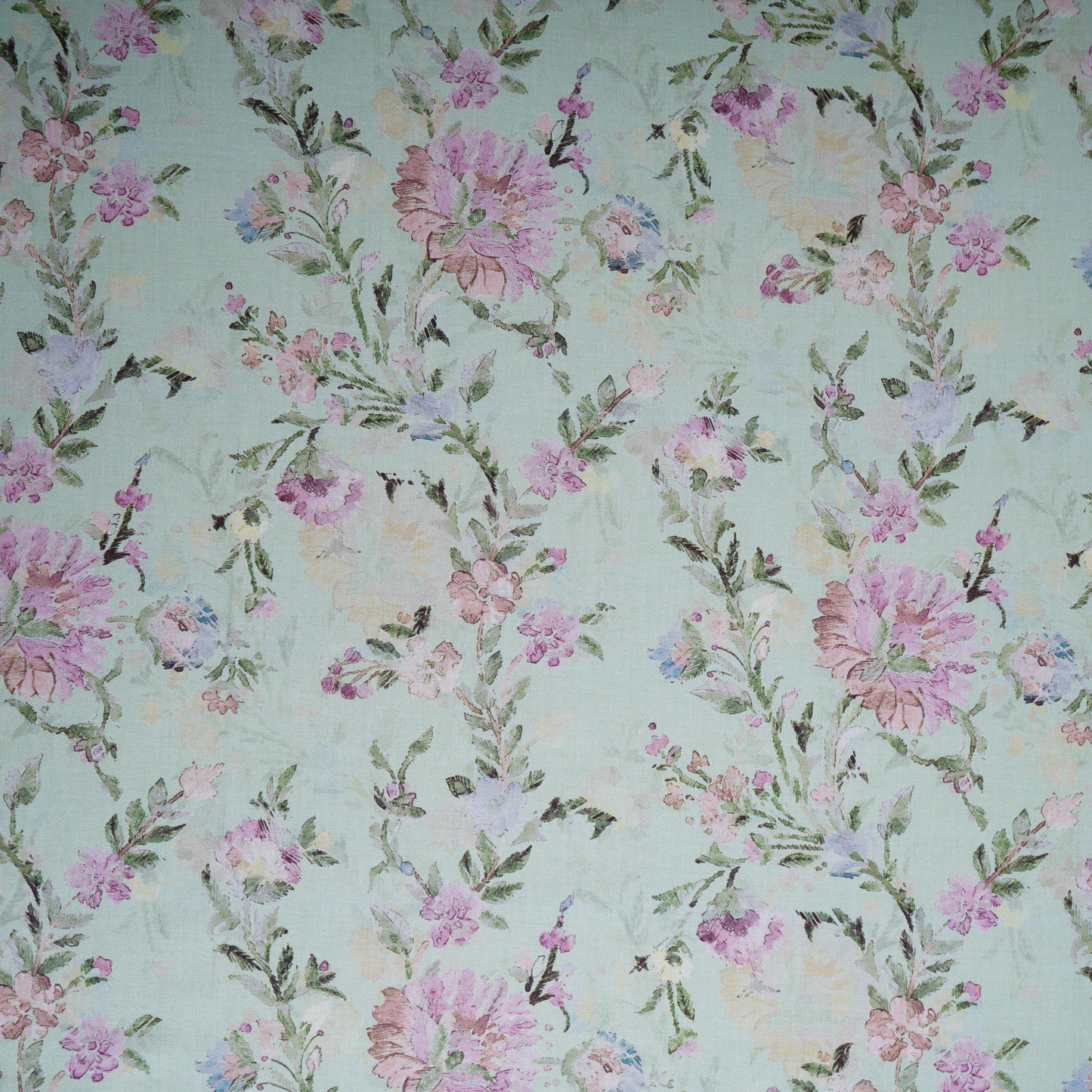 Pale Light Green Floral Print Cotton Mulmul Fabric PG-30375