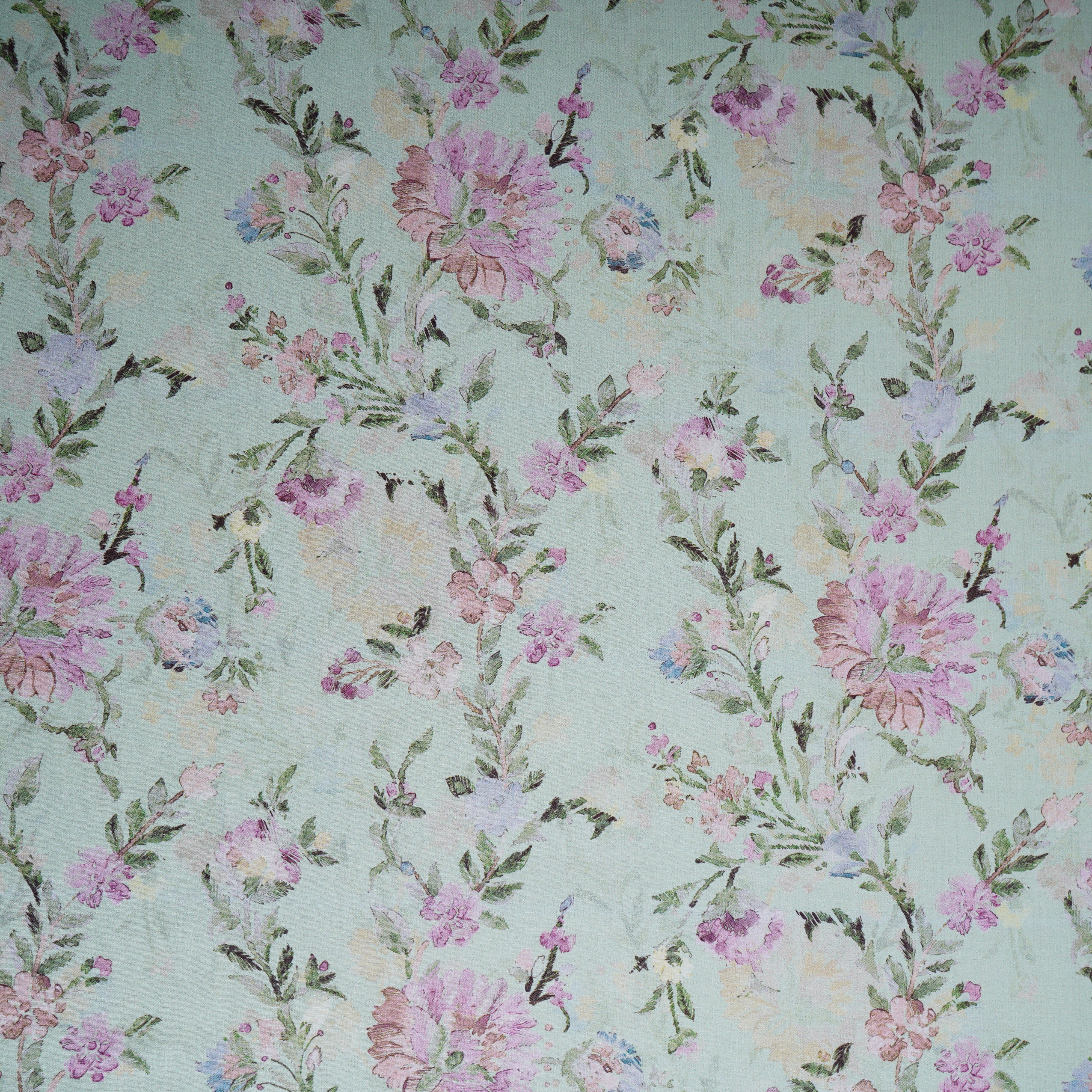 Pale Light Green Floral Print Cotton Mulmul Fabric PG-30375 - TradeUNO