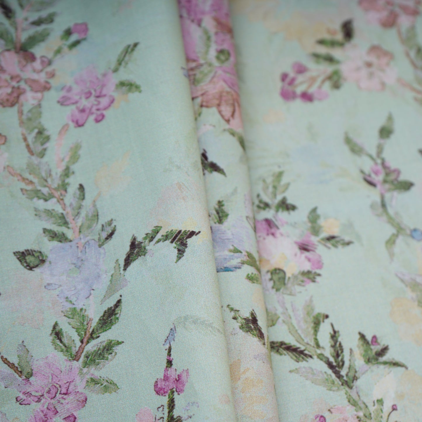 Pale Light Green Floral Print Cotton Mulmul Fabric PG-30375