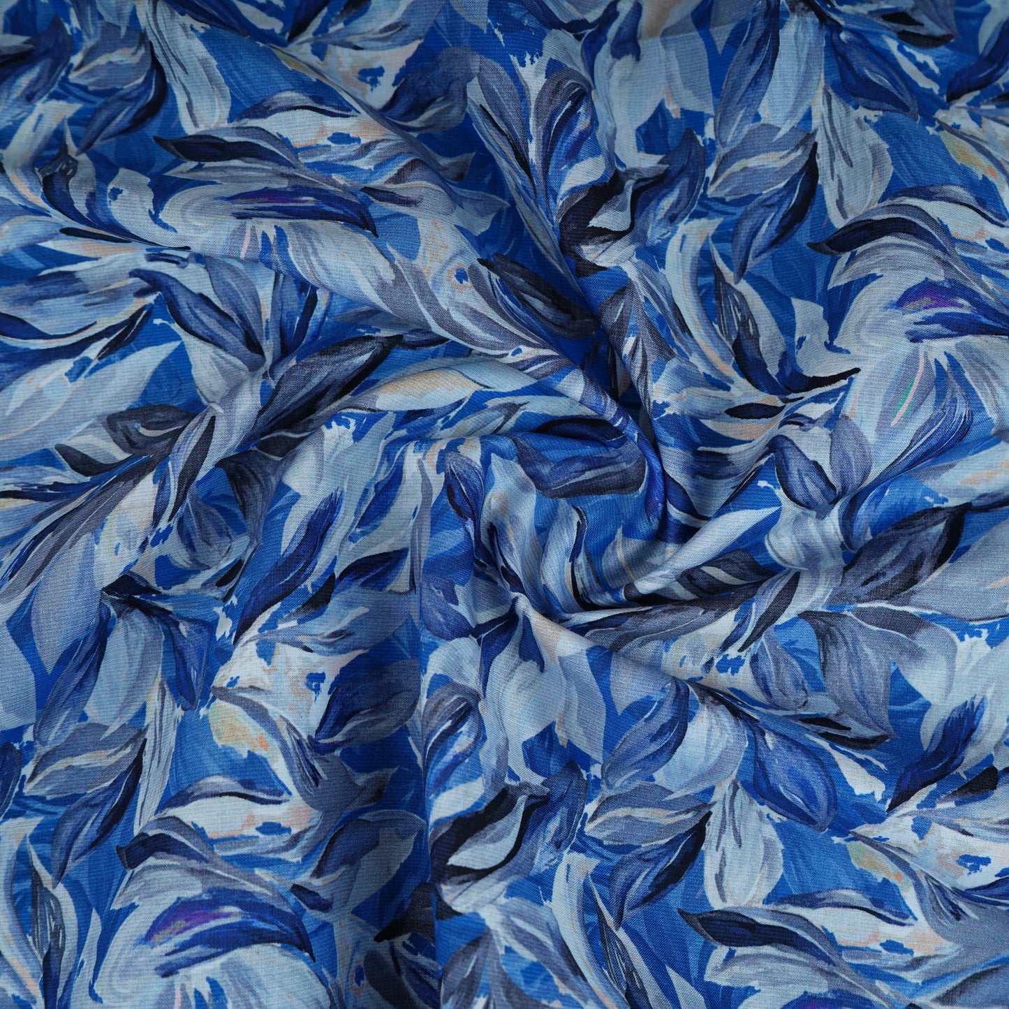 Blue Floral Print Cotton Mulmul Fabric PG-30377