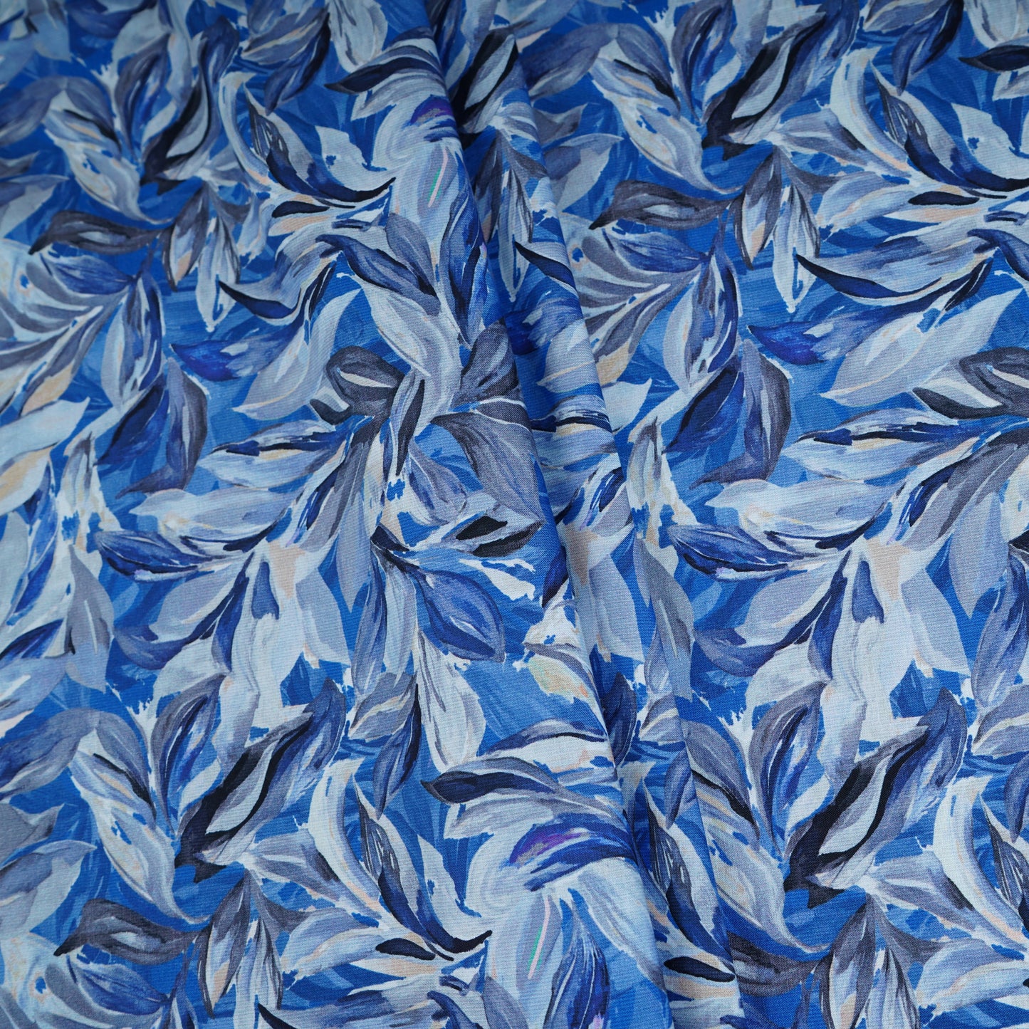 Blue Floral Print Cotton Mulmul Fabric PG-30377
