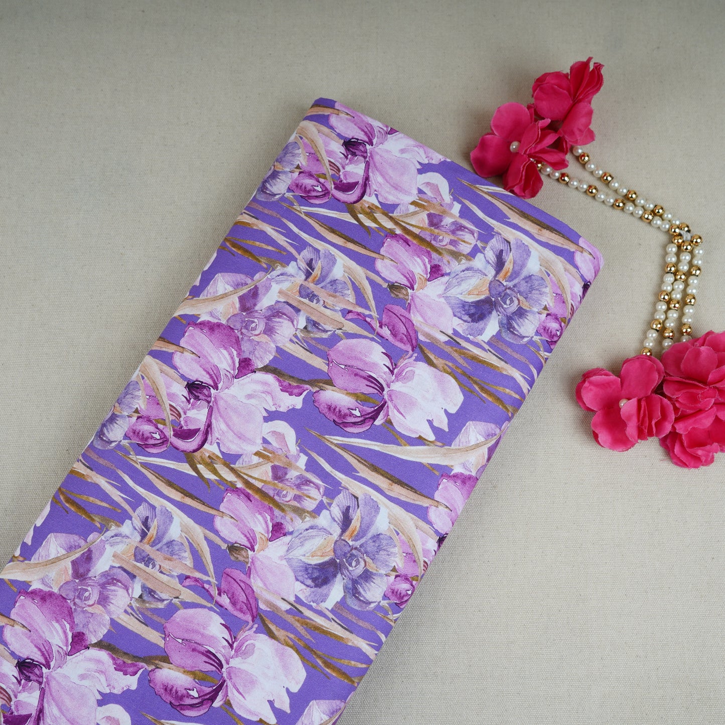 Purple Floral Print Cotton Mulmul Fabric PG-30378