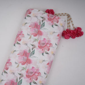 Pink & Green Dobby check floral print Cotton Linen Fabric DE-32140 - TradeUNO
