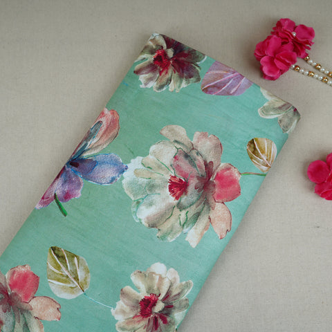 Light Green Floral Print Cotton Mulmul Fabric PG-30380