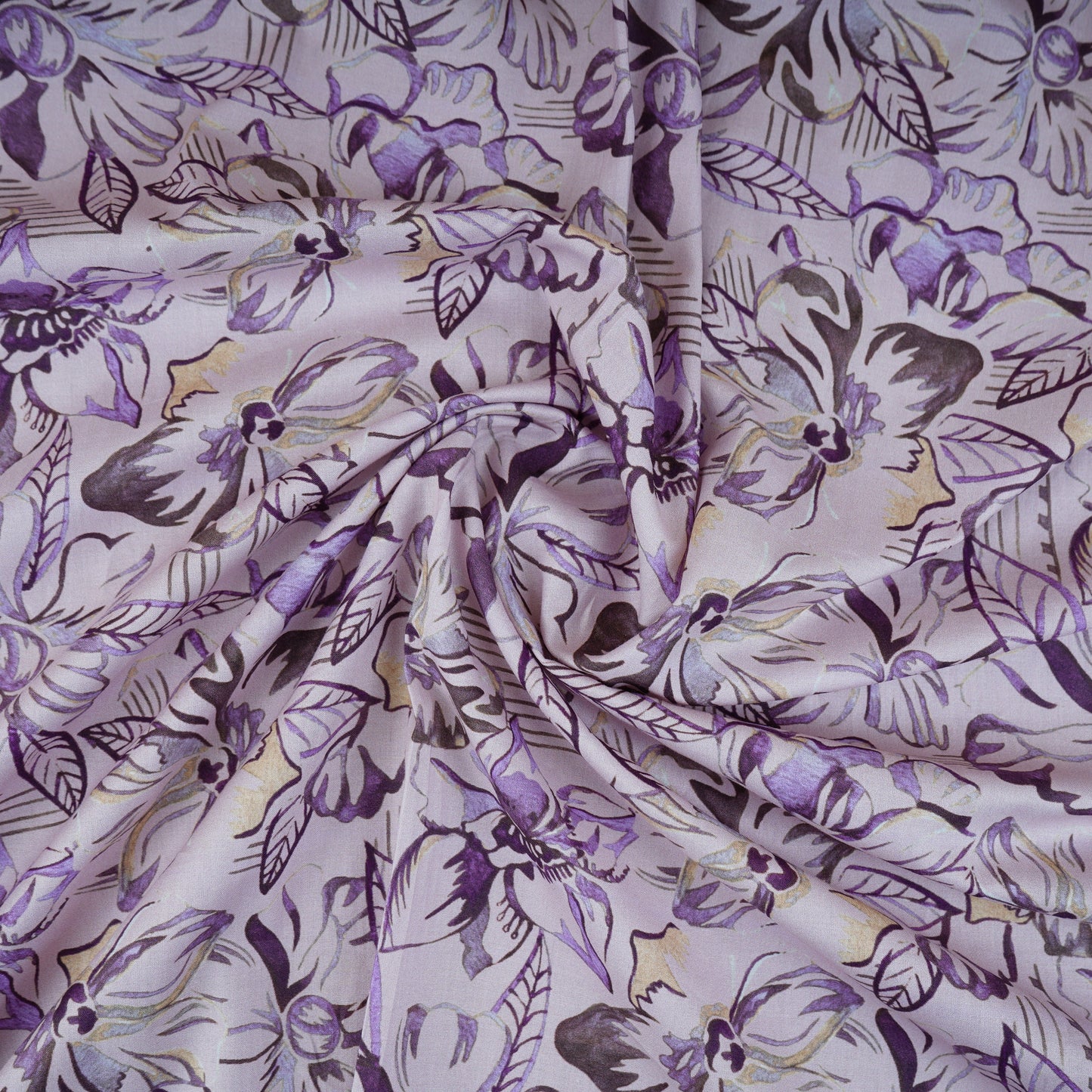 Light Pink with Black Floral Print Cotton Mulmul Fabric PG-30386