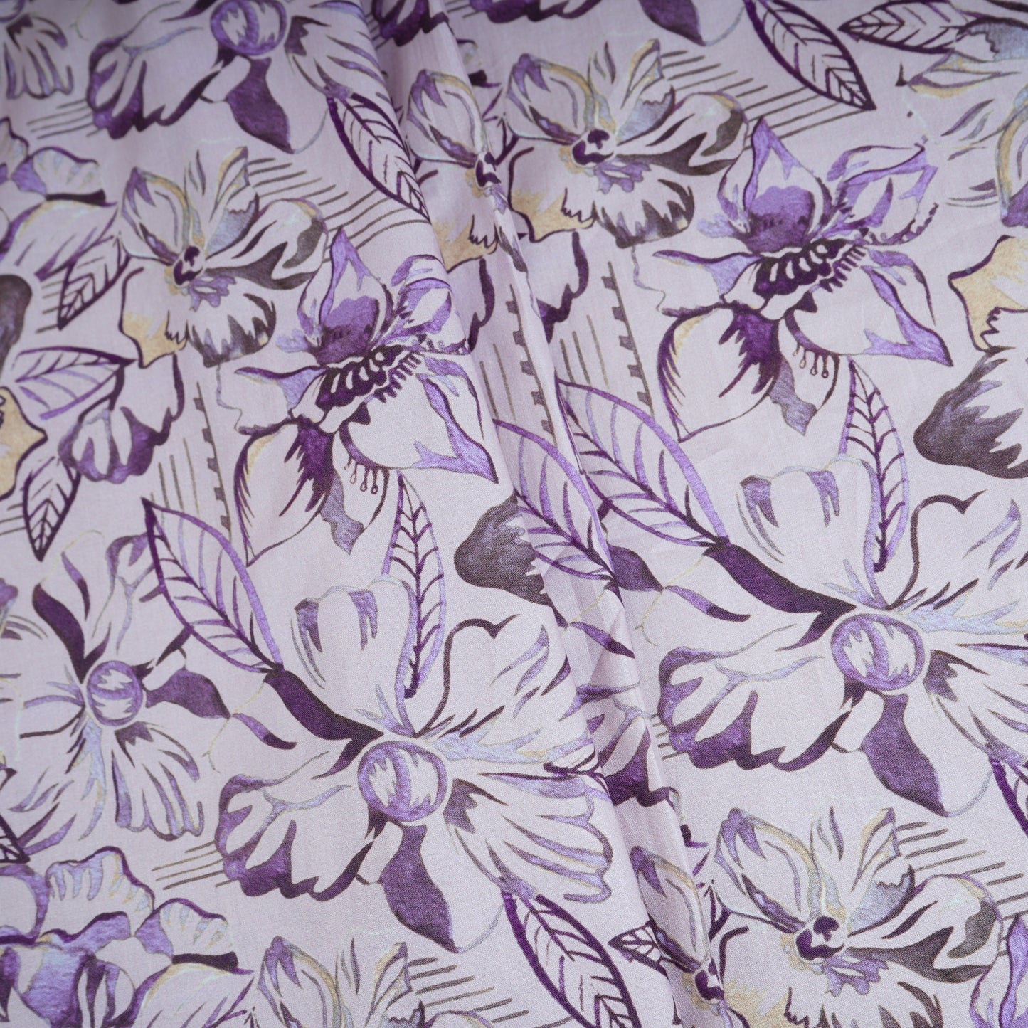 Light Pink with Black Floral Print Cotton Mulmul Fabric PG-30386