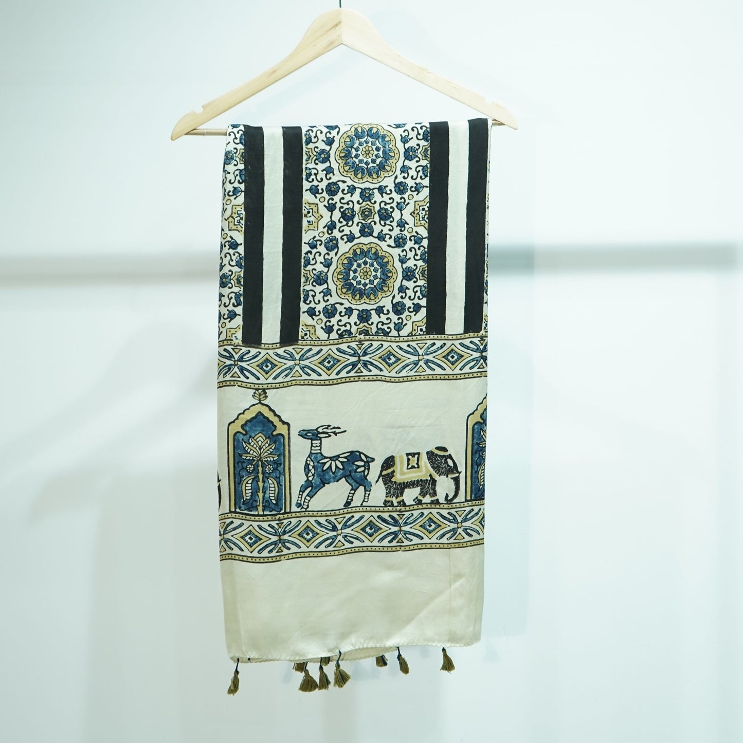 Cream Stripes print Modal Silk Kaftan EEG-31639