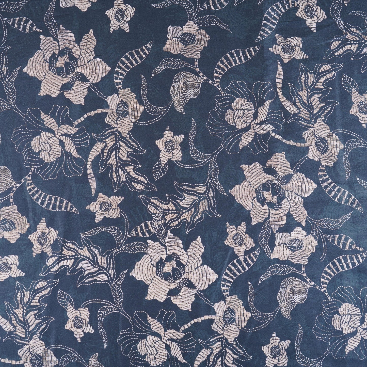 Black Floral Print Cotton Satin Fabric PG-30404
