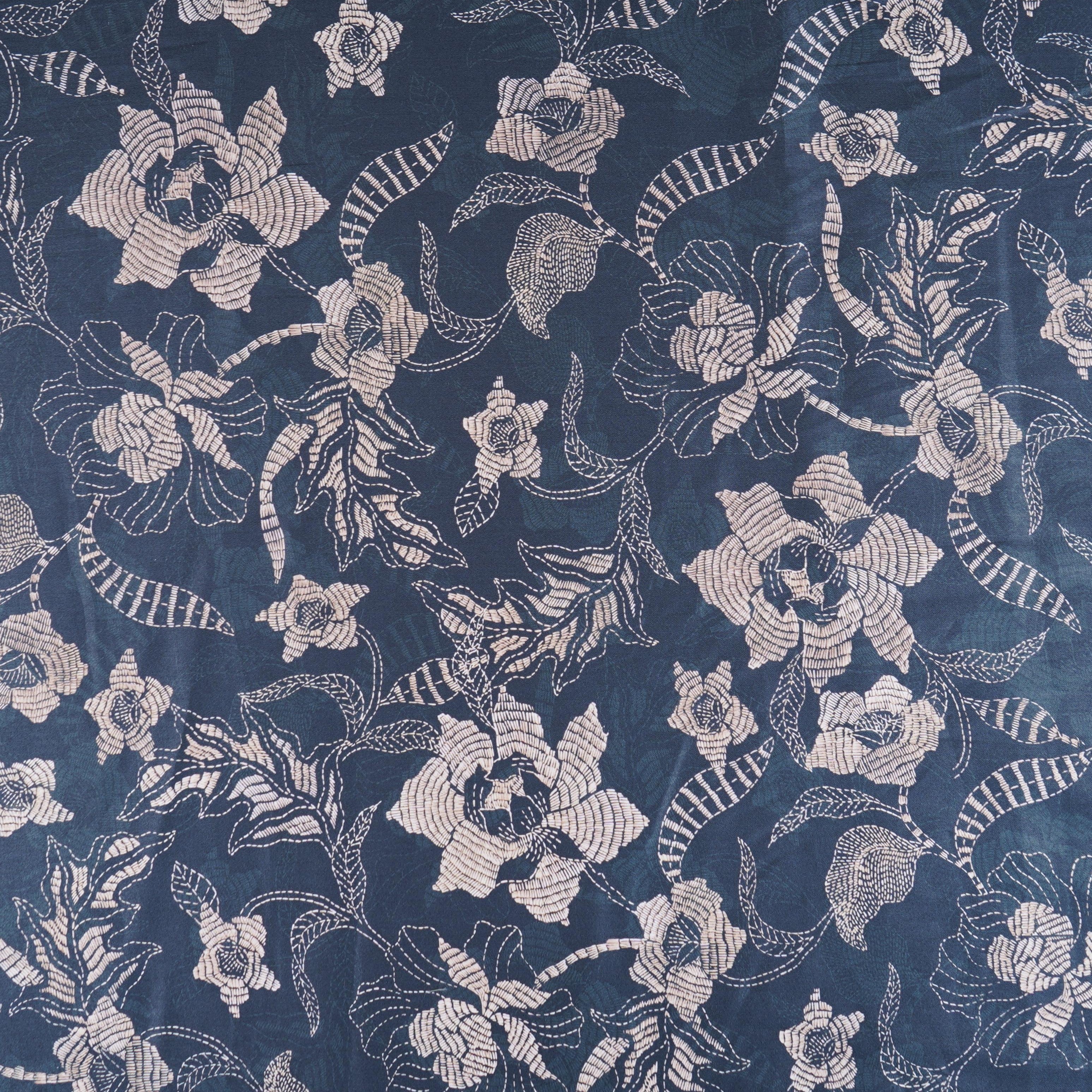 Black Floral Print Cotton Satin Fabric PG-30404 - TradeUNO