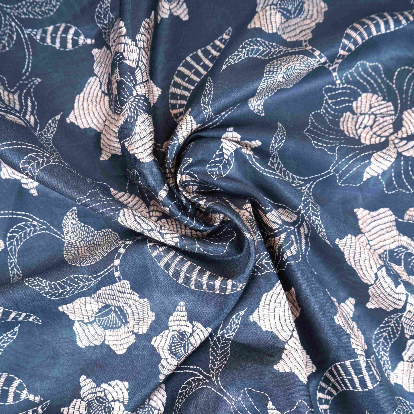 Black Floral Print Cotton Satin Fabric PG-30404