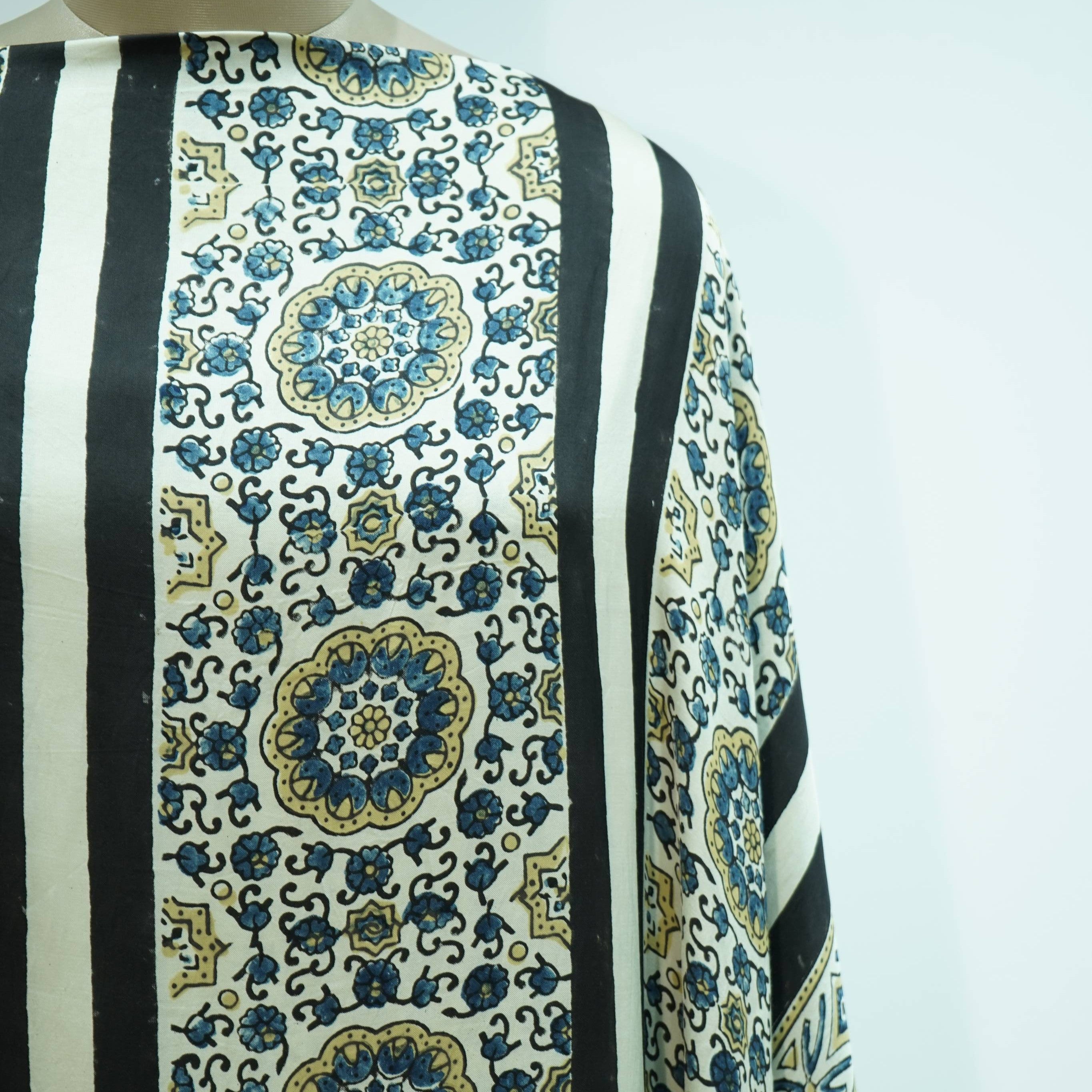 Cream Stripes print Modal Silk Kaftan EEG-31639