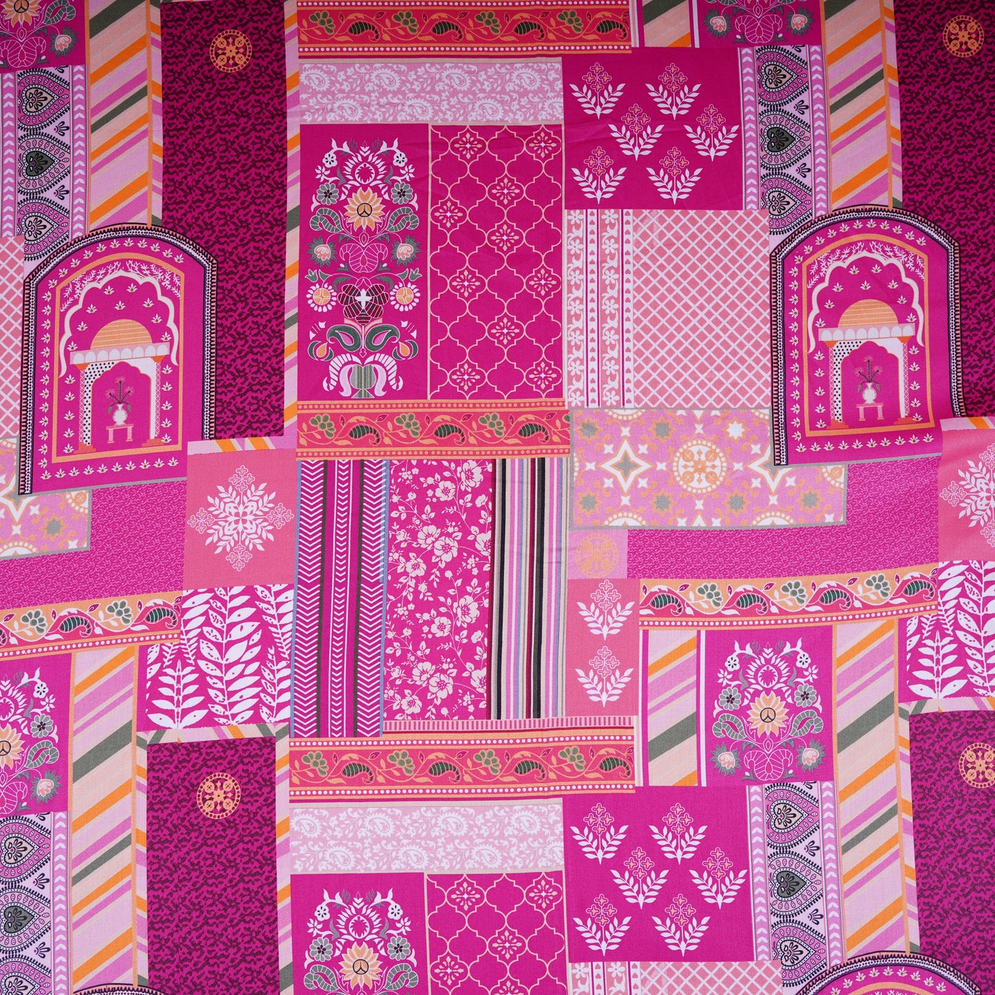 Pink Abstract Print Cotton Satin Fabric PG-30397