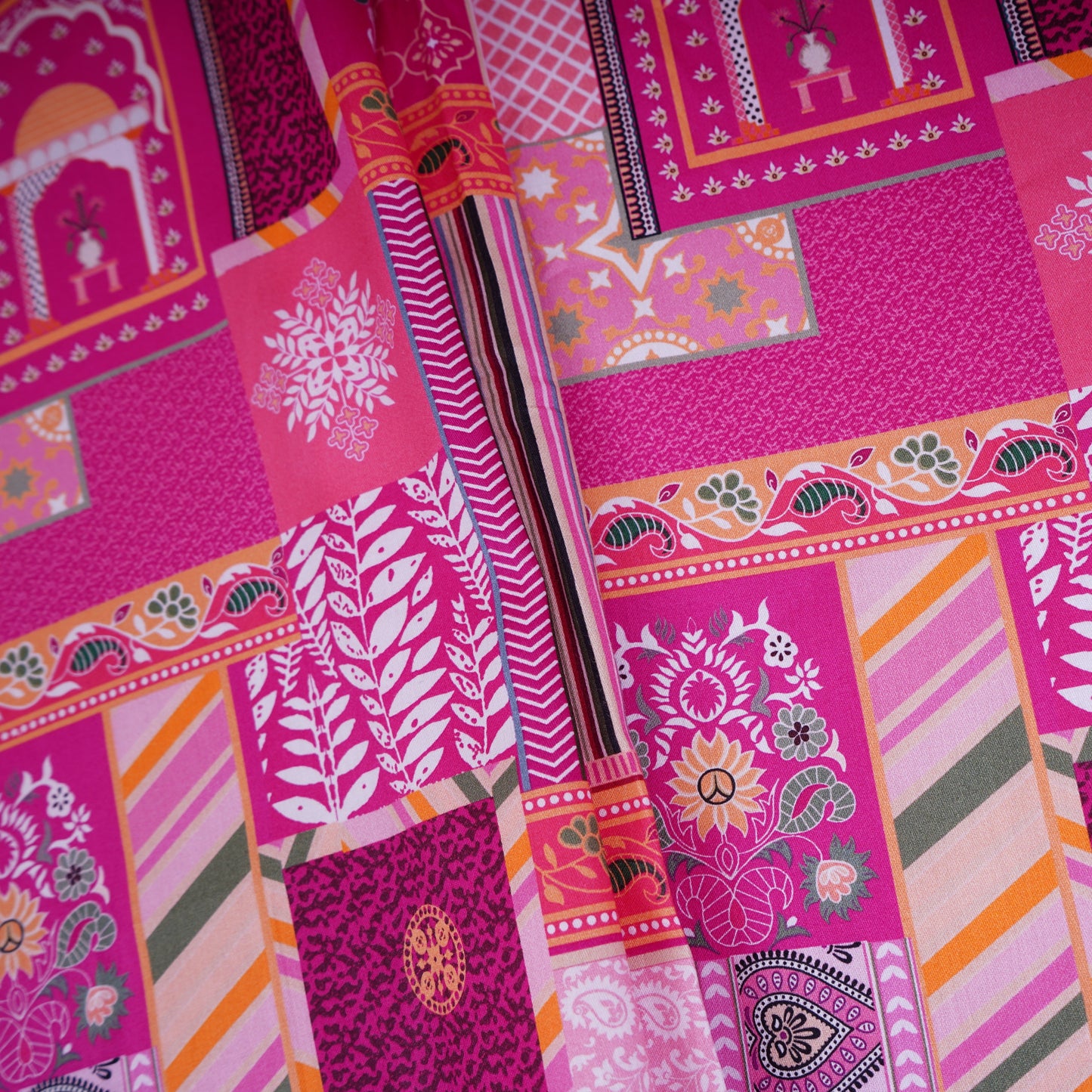 Pink Abstract Print Cotton Satin Fabric PG-30397