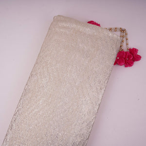 White Foil Fabric with Golden Shimmer Crush LI-32271 - TradeUNO