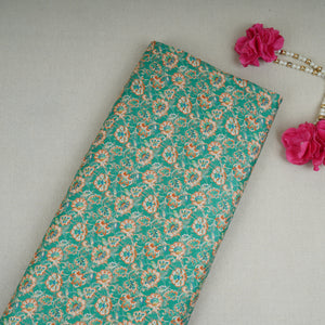Green Floral Print Cotton Satin Fabric PG-30399 - TradeUNO