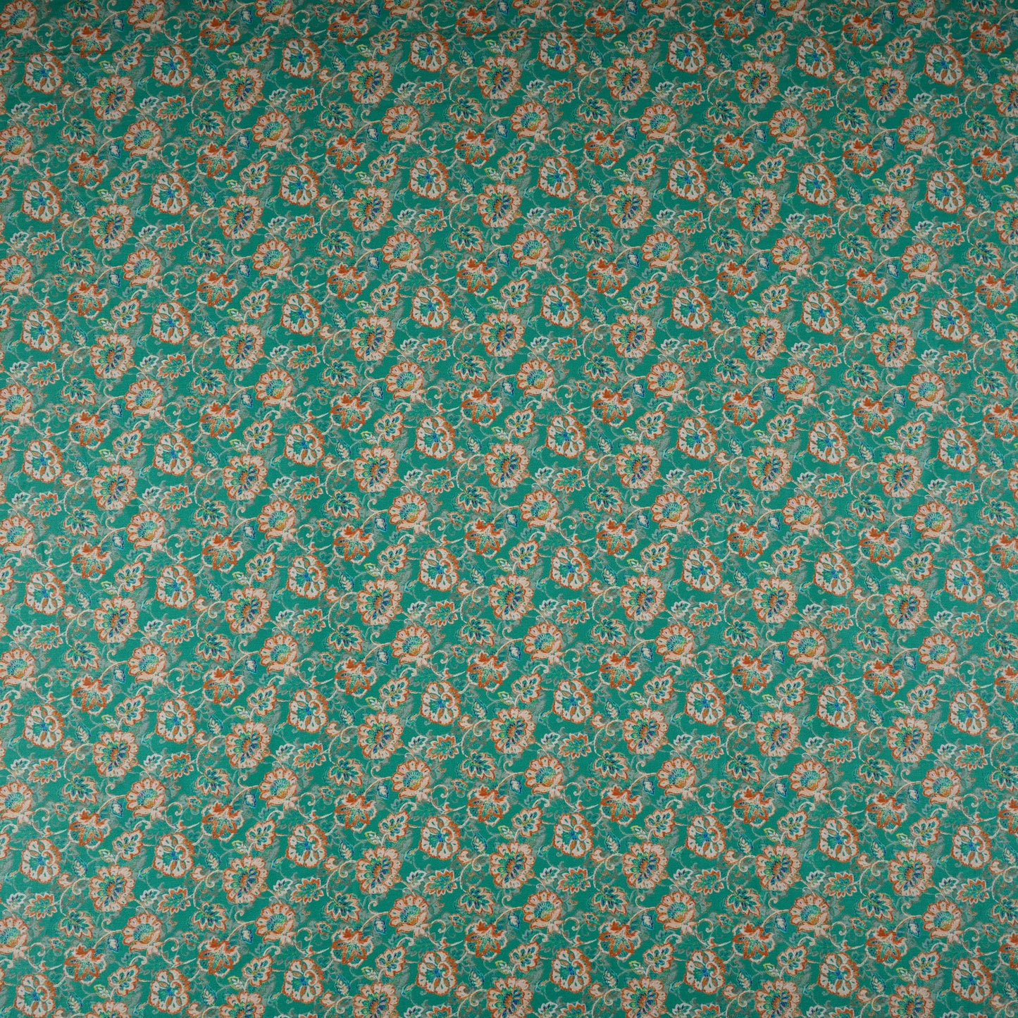 Green Floral Print Cotton Satin Fabric PG-30399