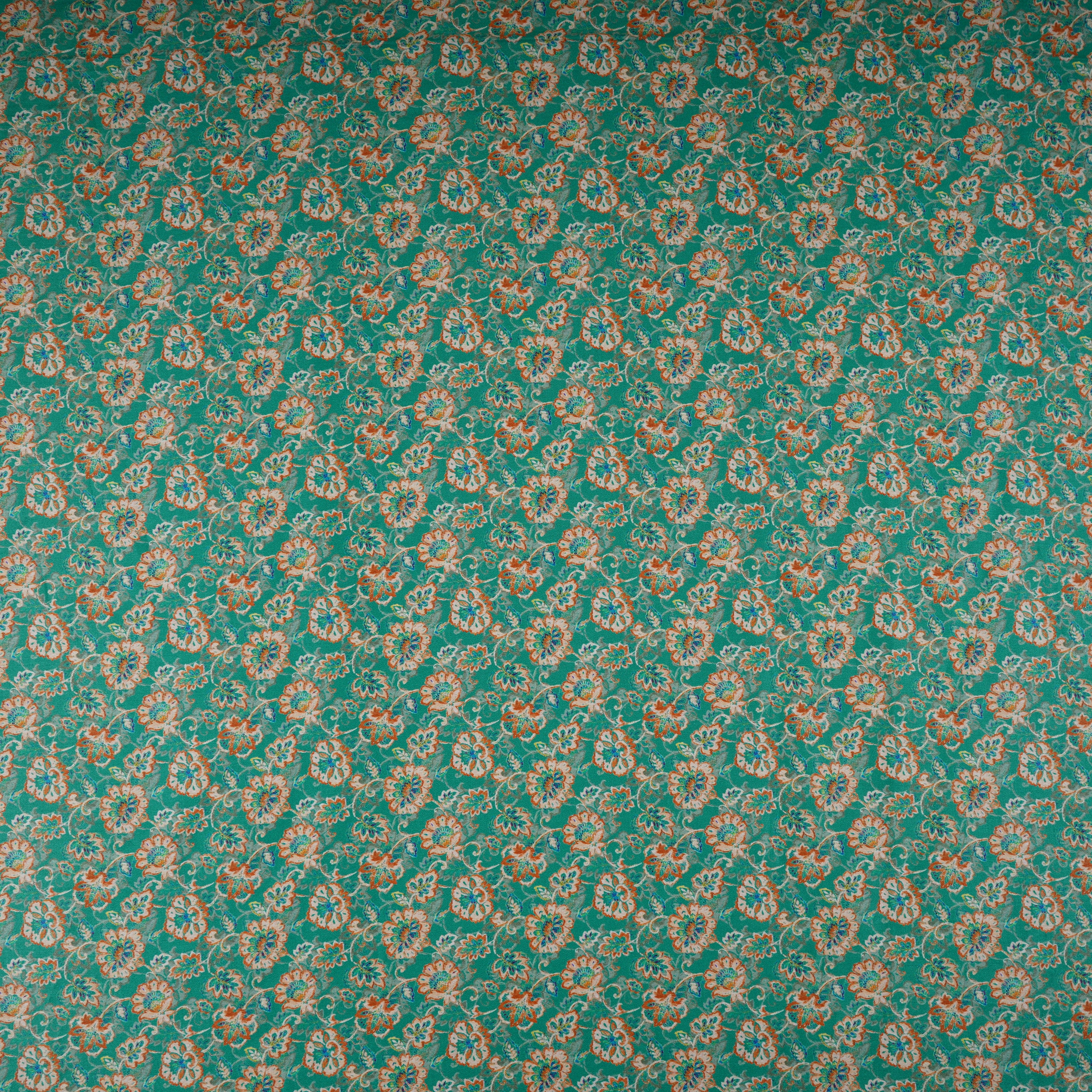 Green Floral Print Cotton Satin Fabric PG-30399 - TradeUNO