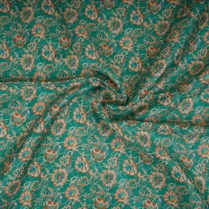 Green Floral Print Cotton Satin Fabric PG-30399 - TradeUNO
