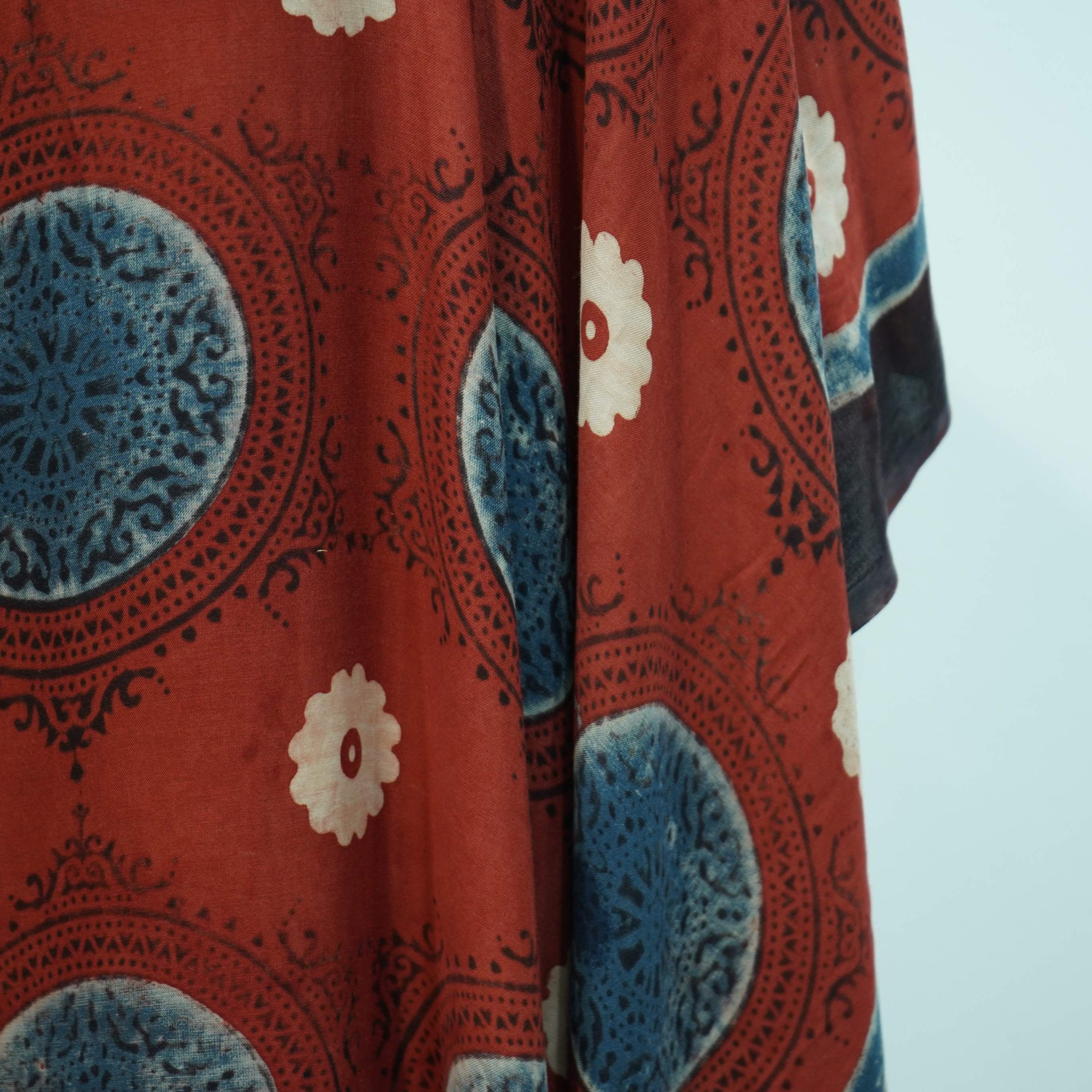 Red Ajrakh print Modal Silk Kaftan EEG-31602