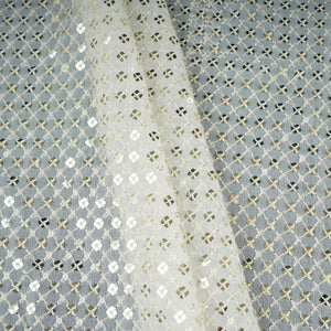 Off White Dyeable Sequence Embroidery Georgette Fabric AT-30355 - TradeUNO