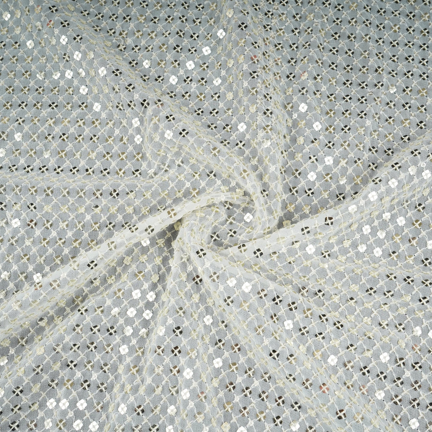 Off White Dyeable Sequence Embroidery Georgette Fabric AT-30355