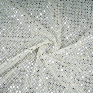 Off White Dyeable Sequence Embroidery Georgette Fabric AT-30355 - TradeUNO