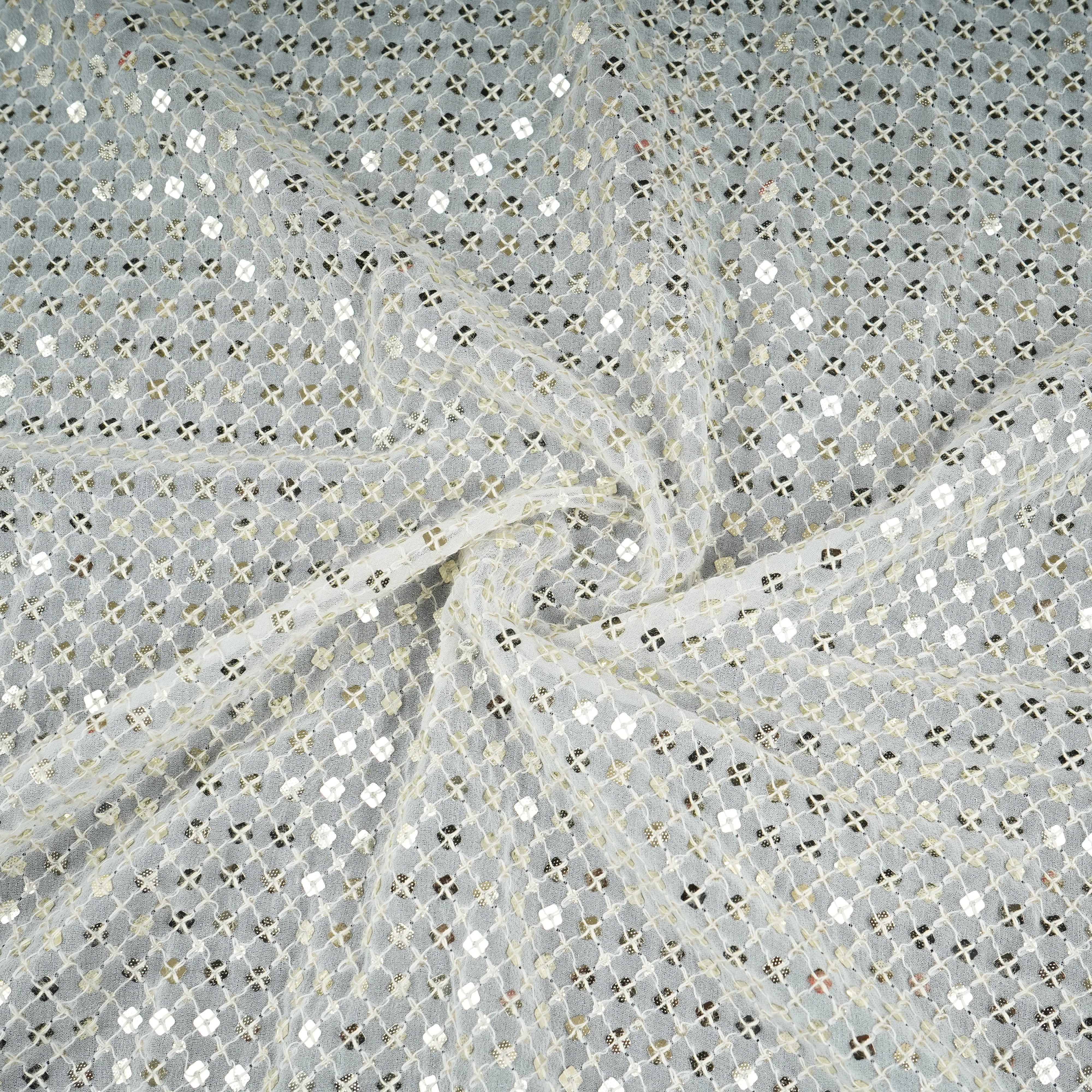 Off White Dyeable Sequence Embroidery Georgette Fabric AT-30355 - TradeUNO