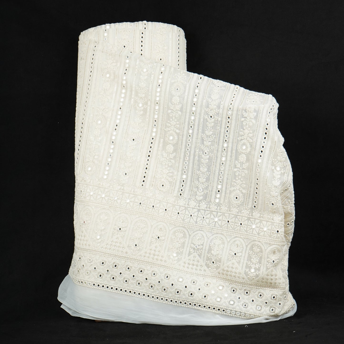 Off White Dyeable Chikankari Mirror Embroidery Georgette Fabric AT-30351