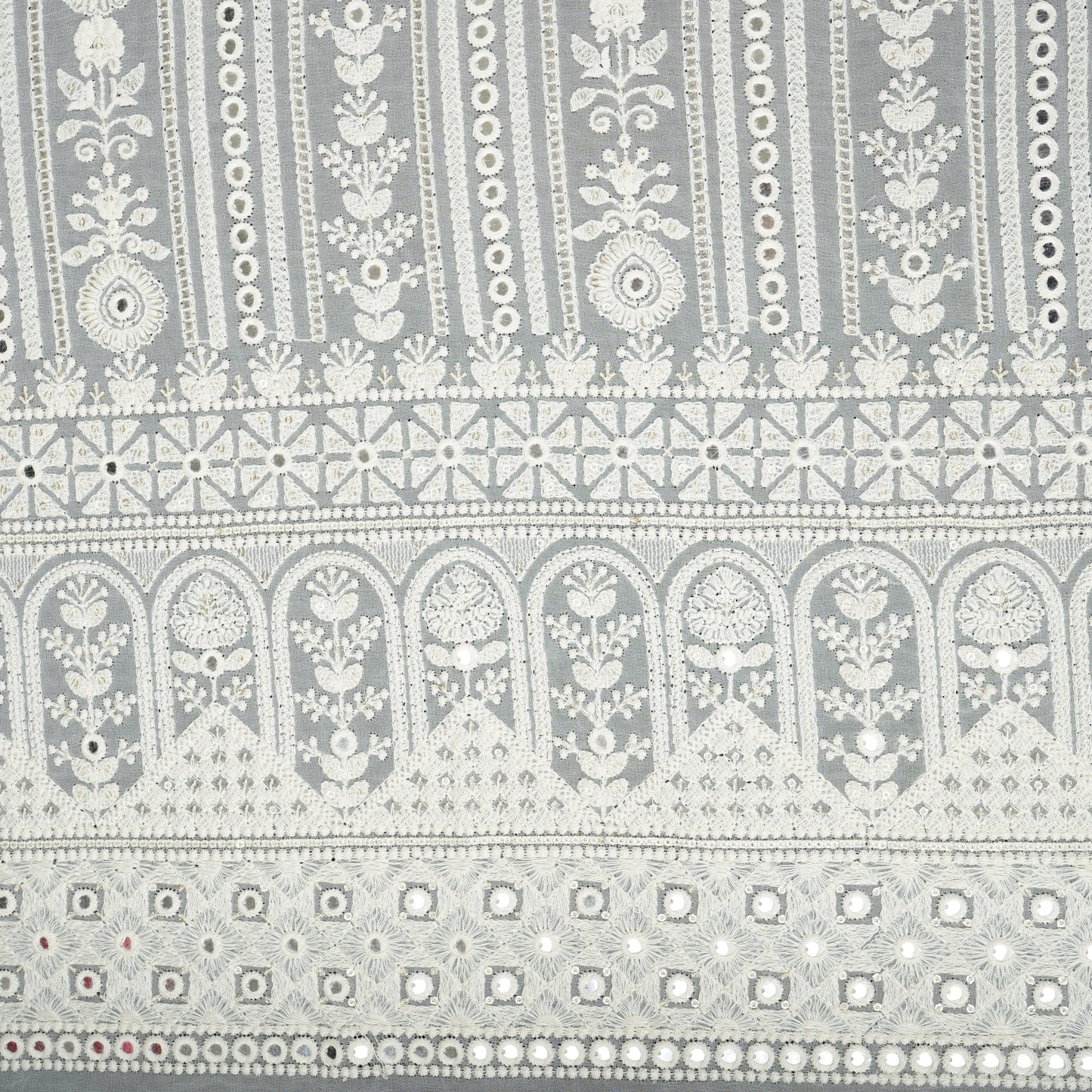 Off White Dyeable Chikankari Mirror Embroidery Georgette Fabric AT-30351