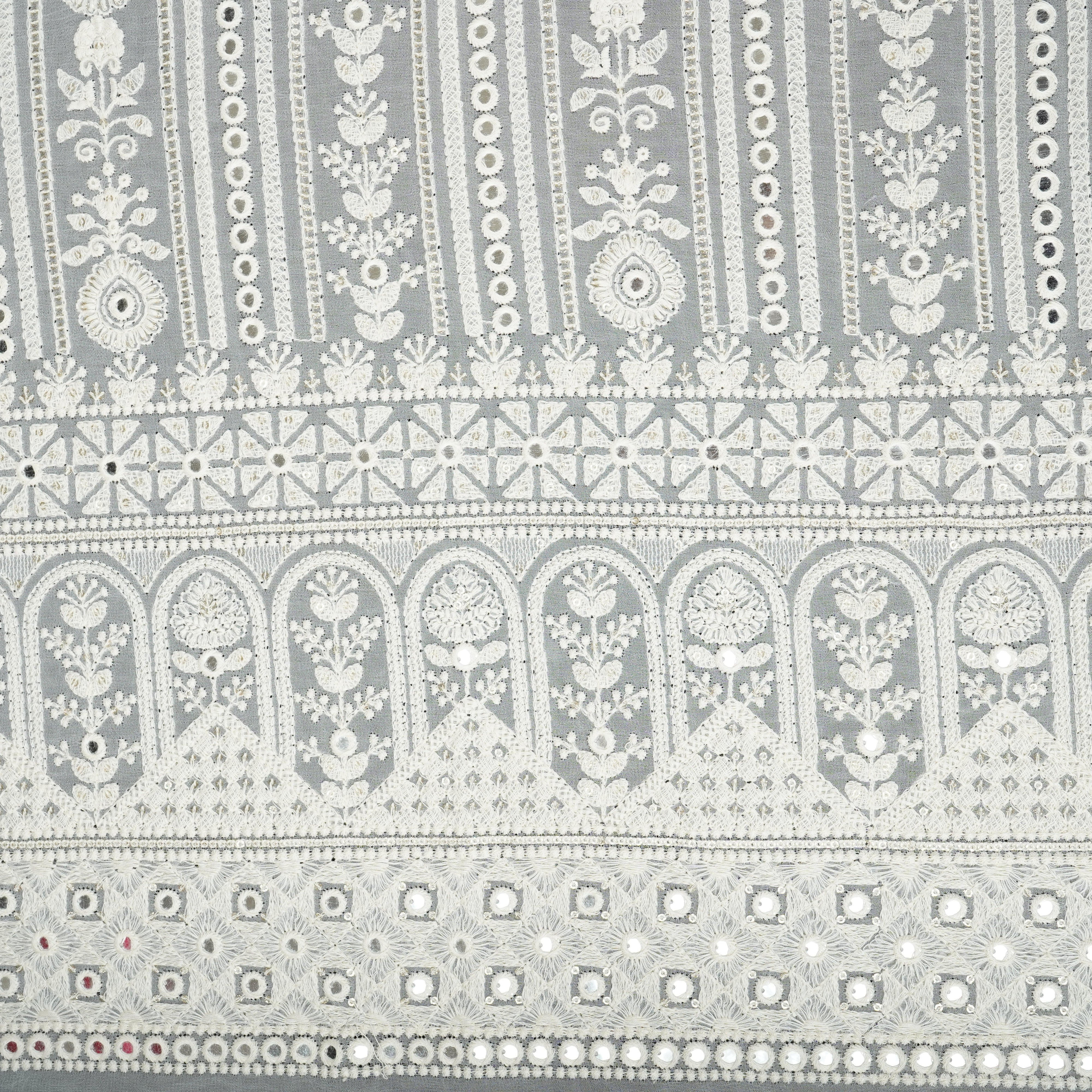 Off White Dyeable Chikankari Mirror Embroidery Georgette Fabric AT-30351 - TradeUNO