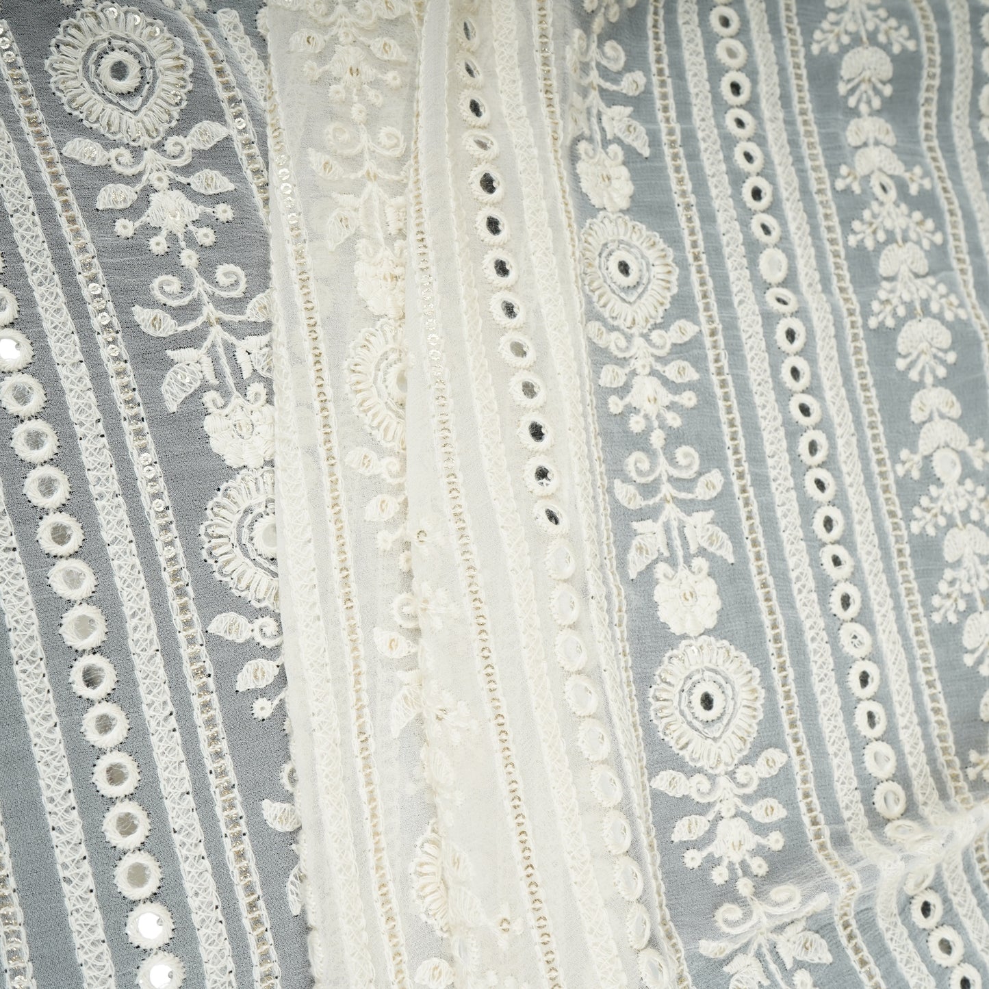 Off White Dyeable Chikankari Mirror Embroidery Georgette Fabric AT-30351
