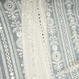 Off White Dyeable Chikankari Mirror Embroidery Georgette Fabric AT-30351 - TradeUNO