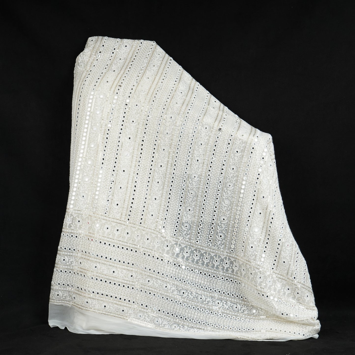 Off White Dyeable Mirror Embroidery Georgette Fabric AT-30350