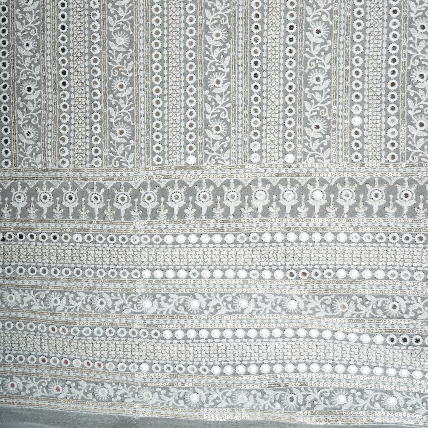 Off White Dyeable Mirror Embroidery Georgette Fabric AT-30350