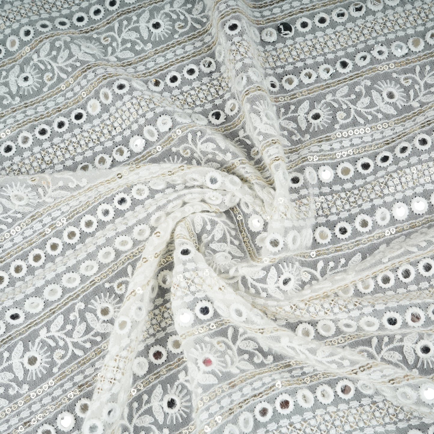 Off White Dyeable Mirror Embroidery Georgette Fabric AT-30350