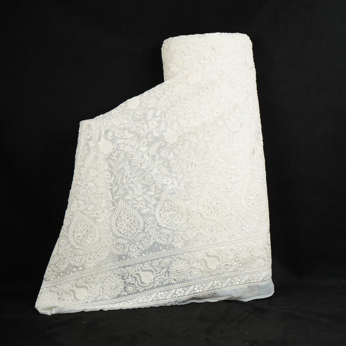 Off White Dyeable Mirror Embroidery Georgette Fabric AT-30349