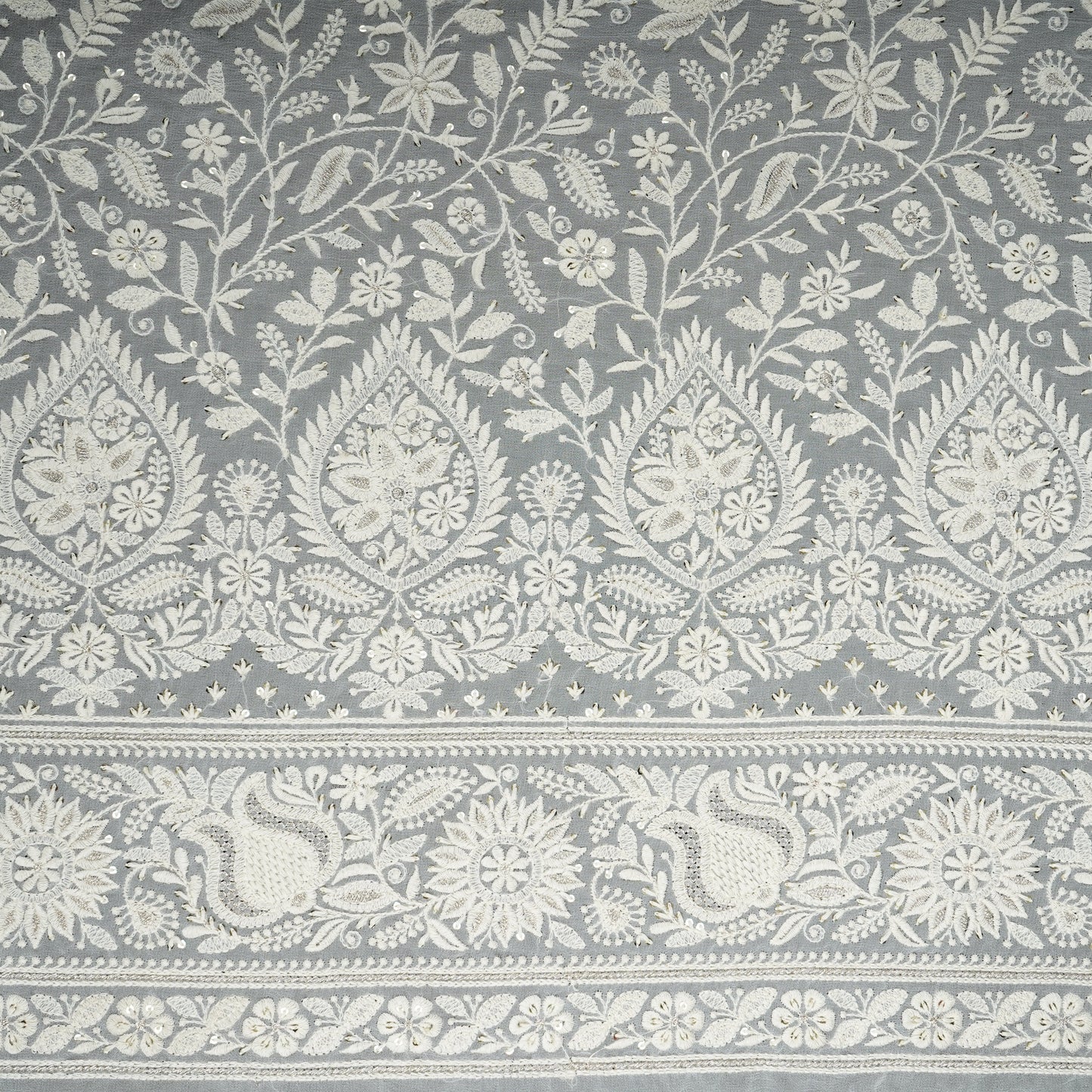 Off White Dyeable Mirror Embroidery Georgette Fabric AT-30349