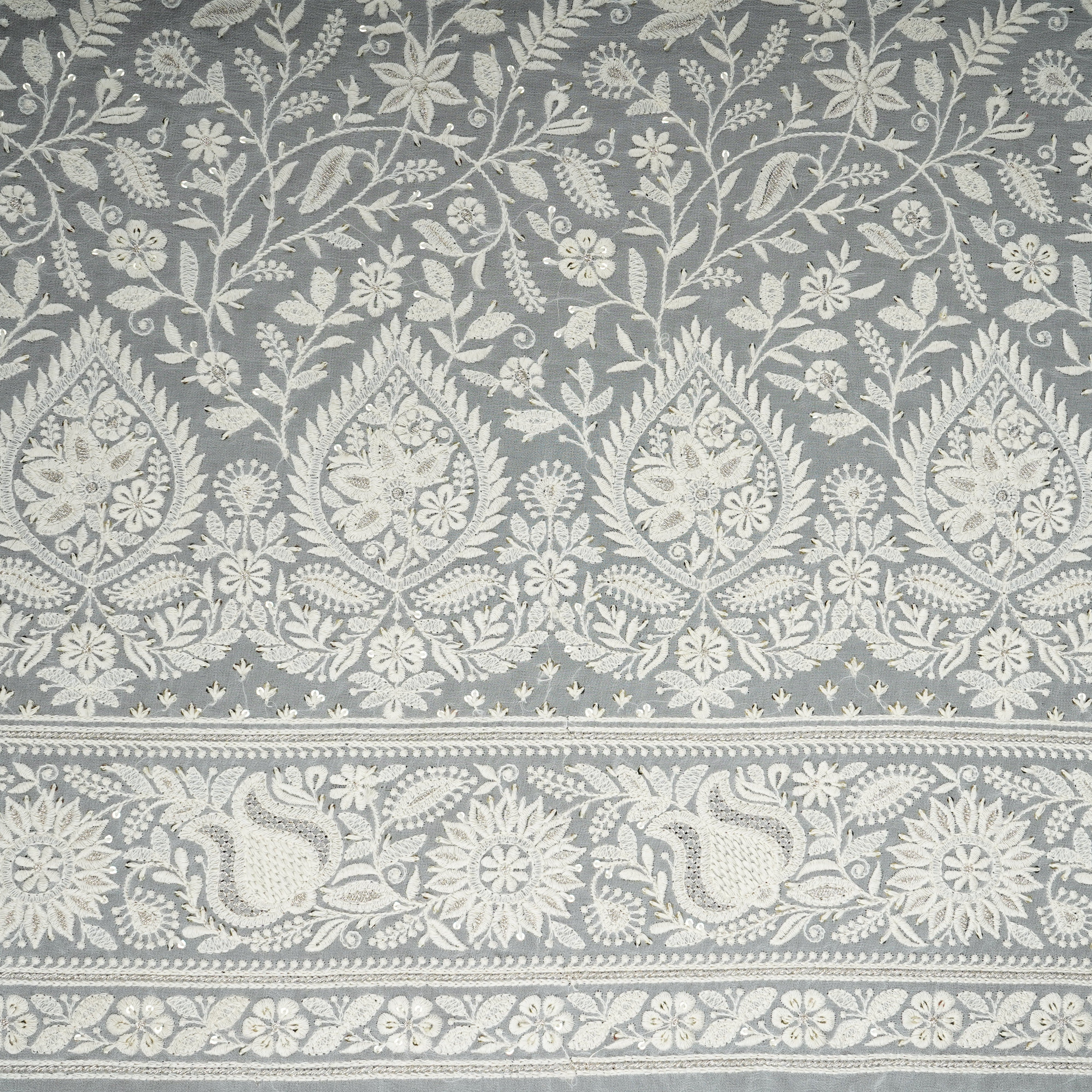 Off White Dyeable Mirror Embroidery Georgette Fabric AT-30349 - TradeUNO