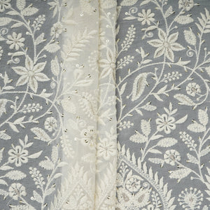 Off White Dyeable Mirror Embroidery Georgette Fabric AT-30349 - TradeUNO