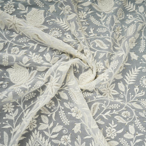 Off White Dyeable Mirror Embroidery Georgette Fabric AT-30349 - TradeUNO