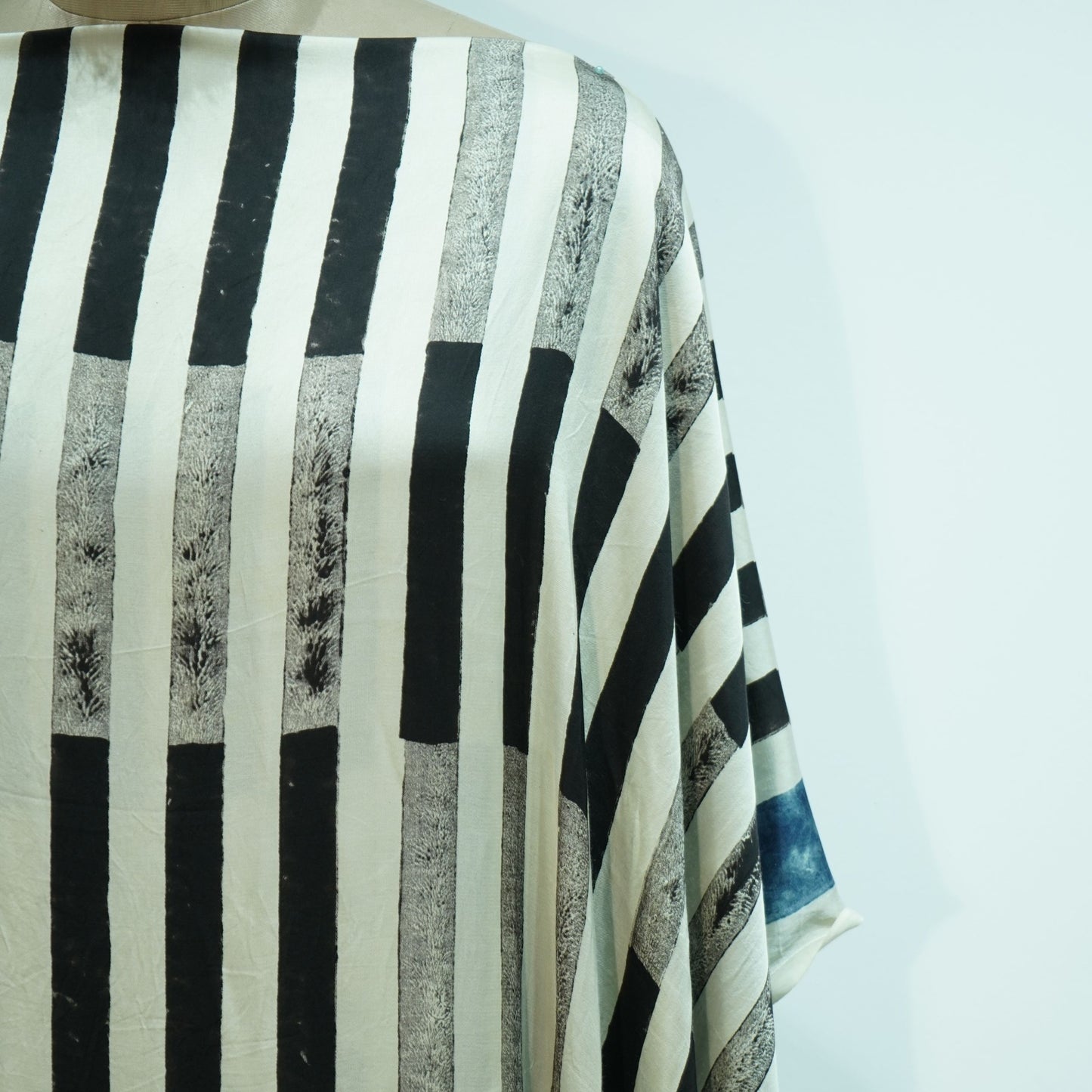 Cream with Black Stripes print Modal Silk Kaftan EEG-31640