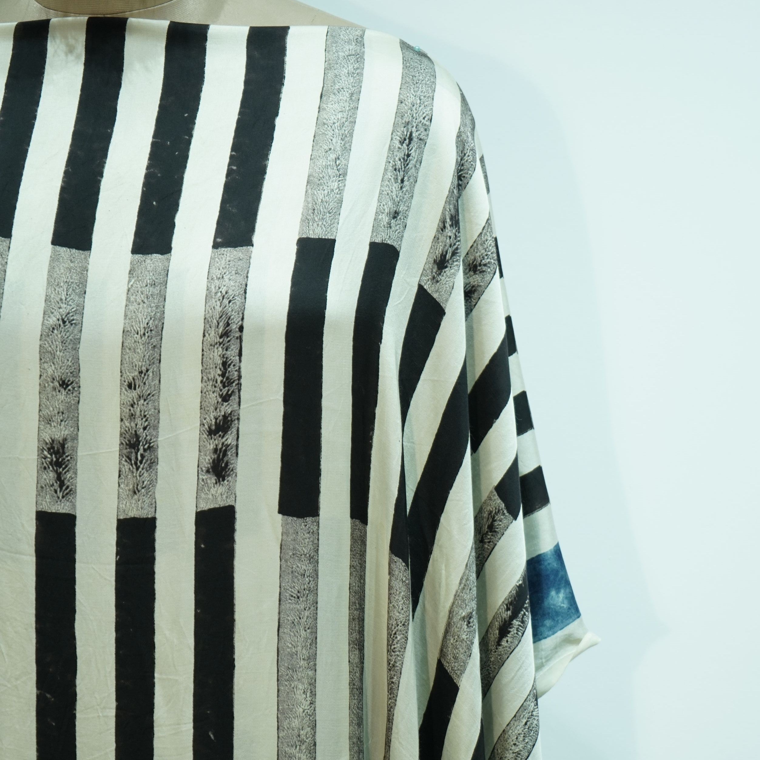 Cream with Black Stripes print Modal Silk Kaftan EEG-31640