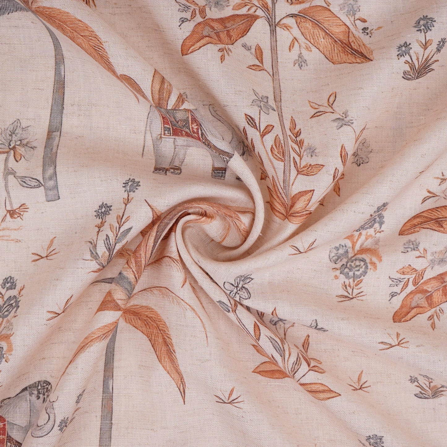 Peach floral print Cotton Linen Fabric DE-32142