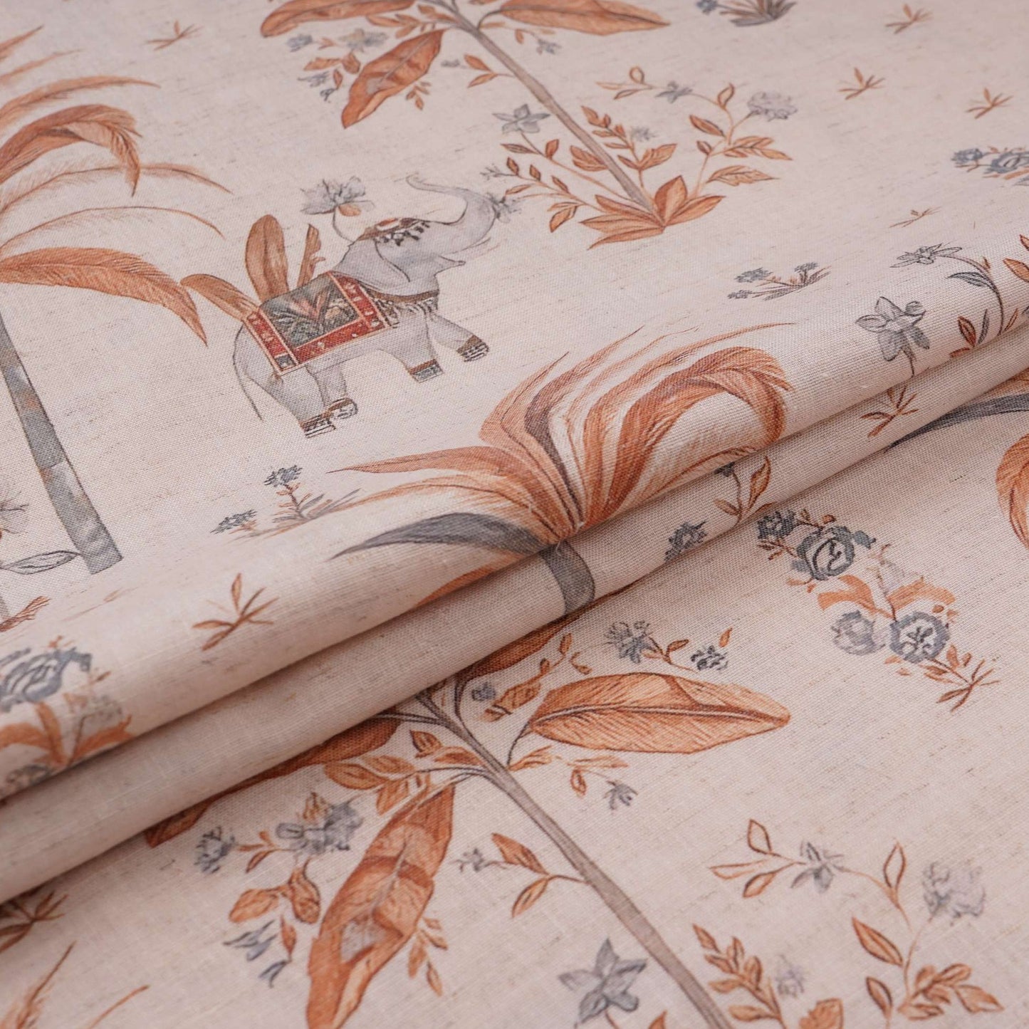 Peach floral print Cotton Linen Fabric DE-32142