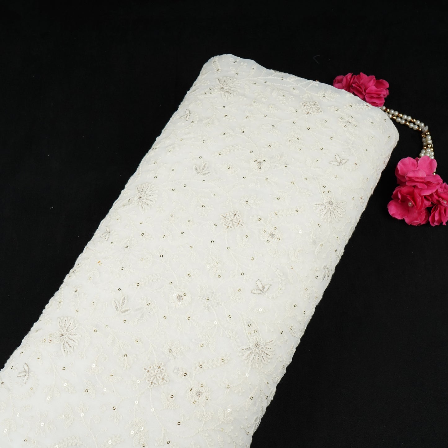 Off White Dyeable Chikankari Embroidery Georgette Fabric AT-30352