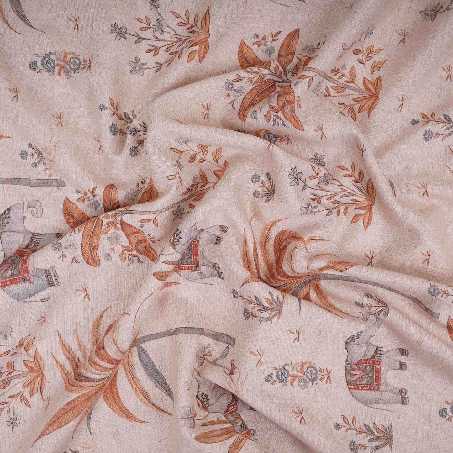 Peach floral print Cotton Linen Fabric DE-32142