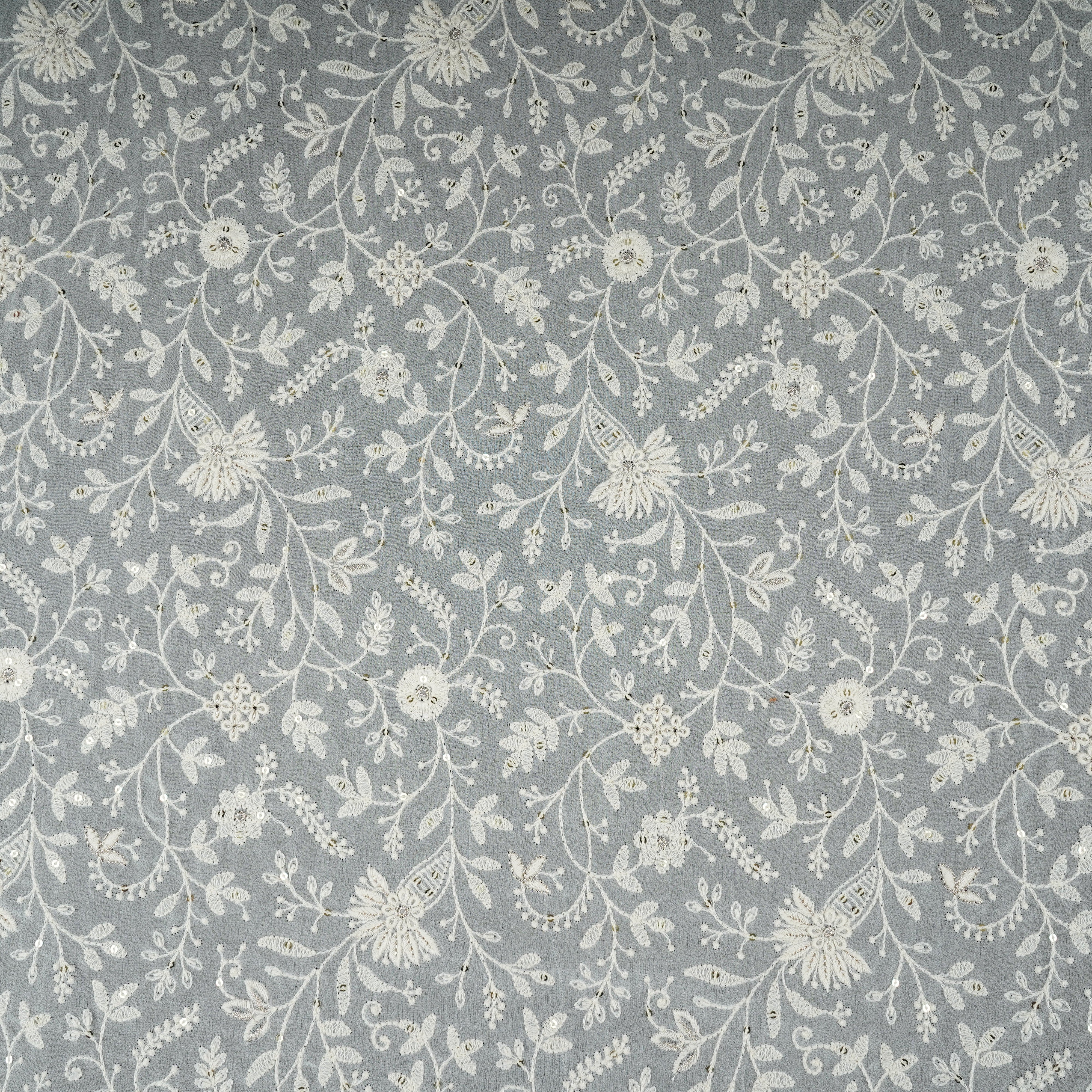 Off White Dyeable Chikankari Embroidery Georgette Fabric AT-30352 - TradeUNO