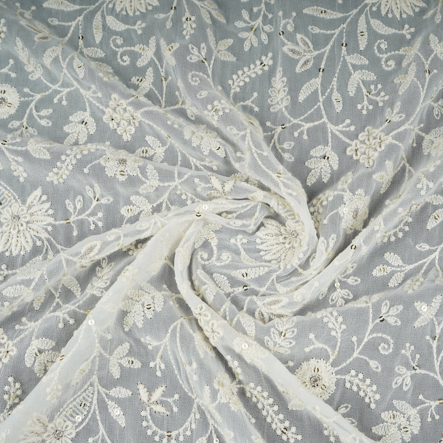 Off White Dyeable Chikankari Embroidery Georgette Fabric AT-30352